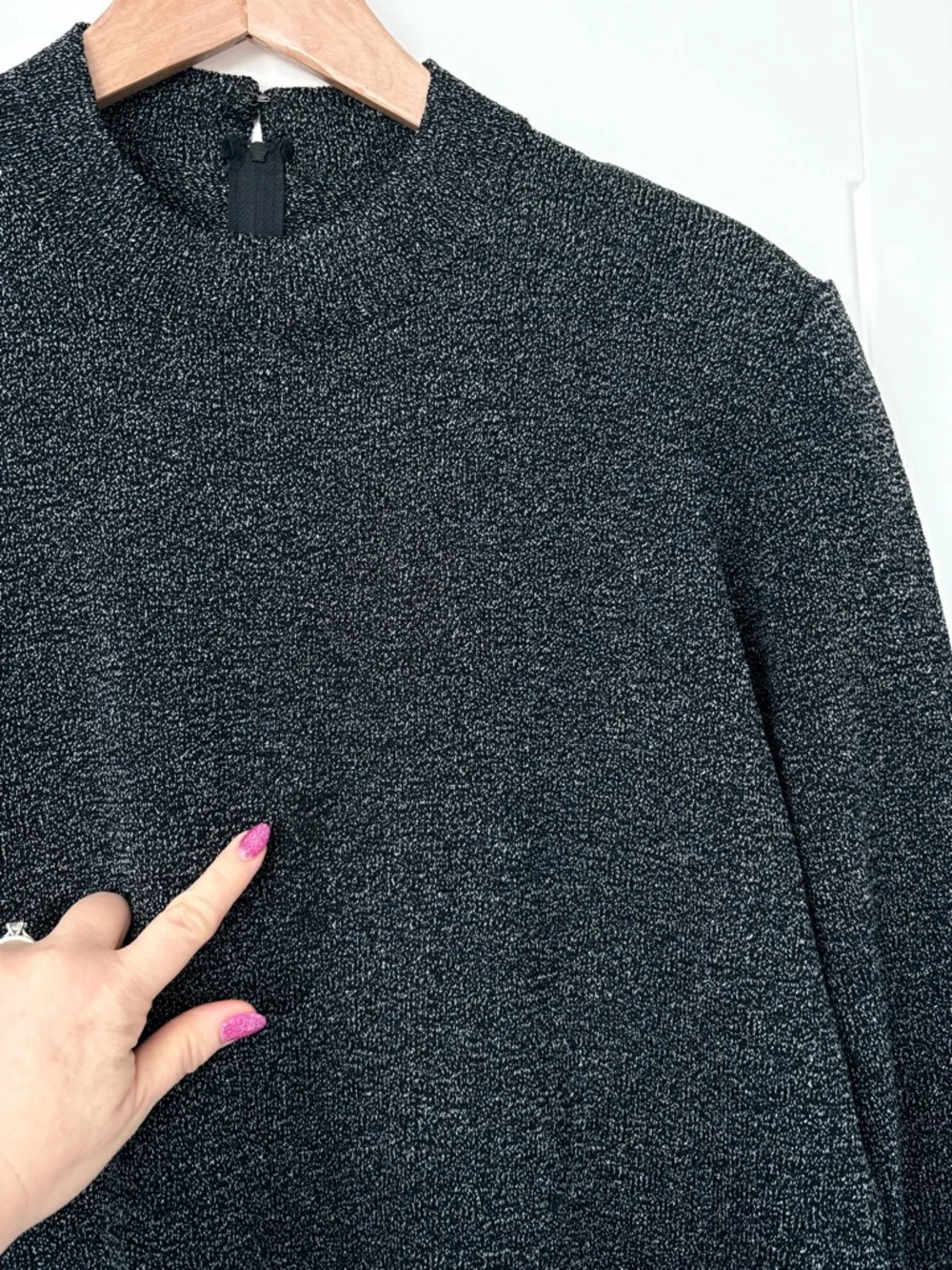 𝅺TOULA Vintage Wool Blend Sweater Dress Cuffed Sleeve Hand Knit Grey *FLAW* - Picture 5 of 16